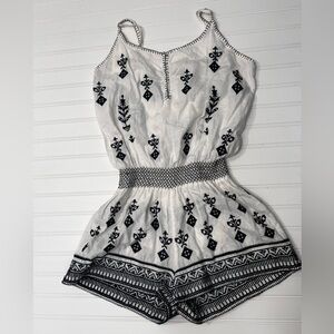 Calypso St. Barth Romper Jumper Embroidered Boho 100% Linen S Coastal Vacation